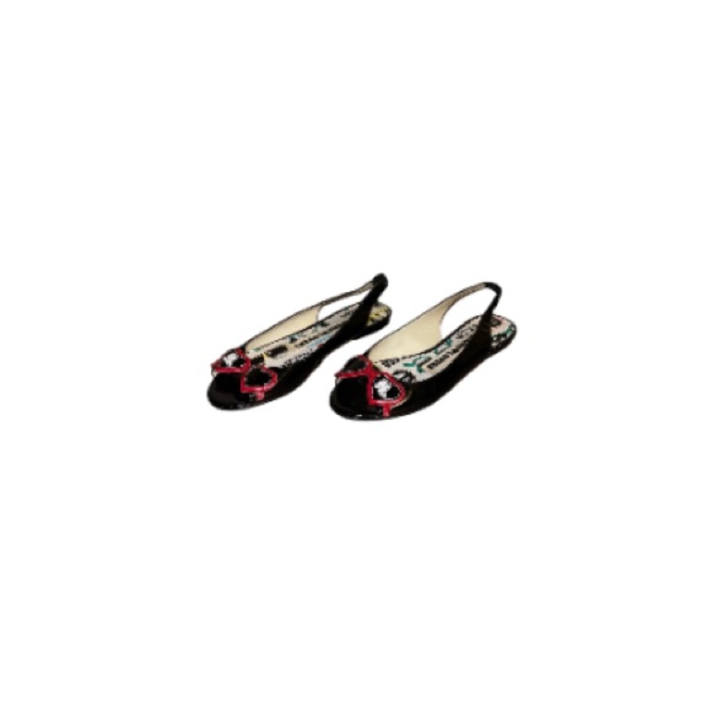 Harajuku Lovers Black Patent Leather Peep Toe Flats - Women’s Size 7